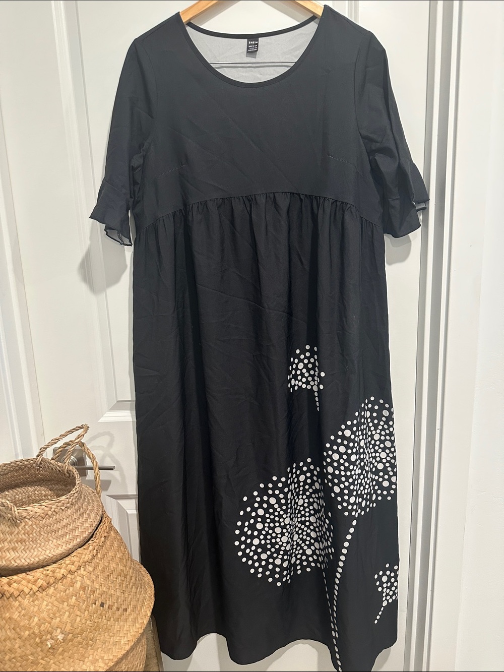 Black Floral Dot A-Line Dress